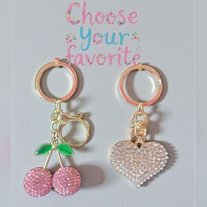 Cherry Pink Or Bling White Heart Key/Bag Charms Choose Your Favorite